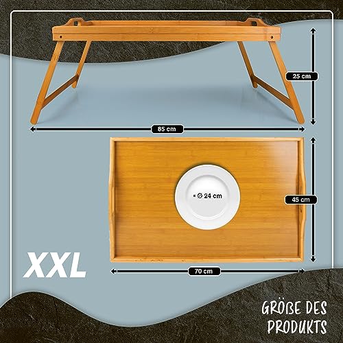 Frühstückstablett Bambus Bett-Tablett Serviertablett Betttisch mit klappbaren Beinen - auch als Lapdesk, Notebook-Tisch verwendbar (XXL Natur)