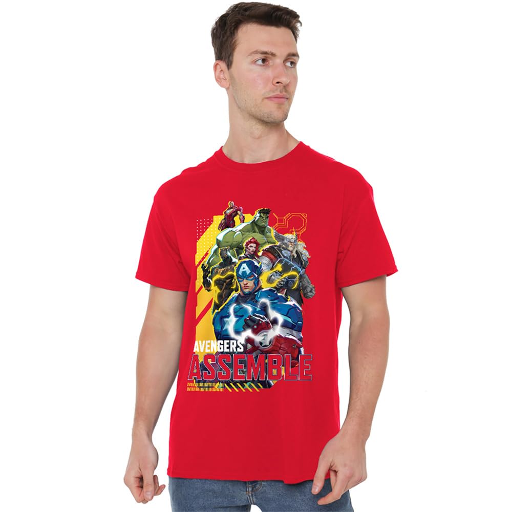 Marvel Unisex Red Rivals Avengers Assemble Group T-Shirt, Large