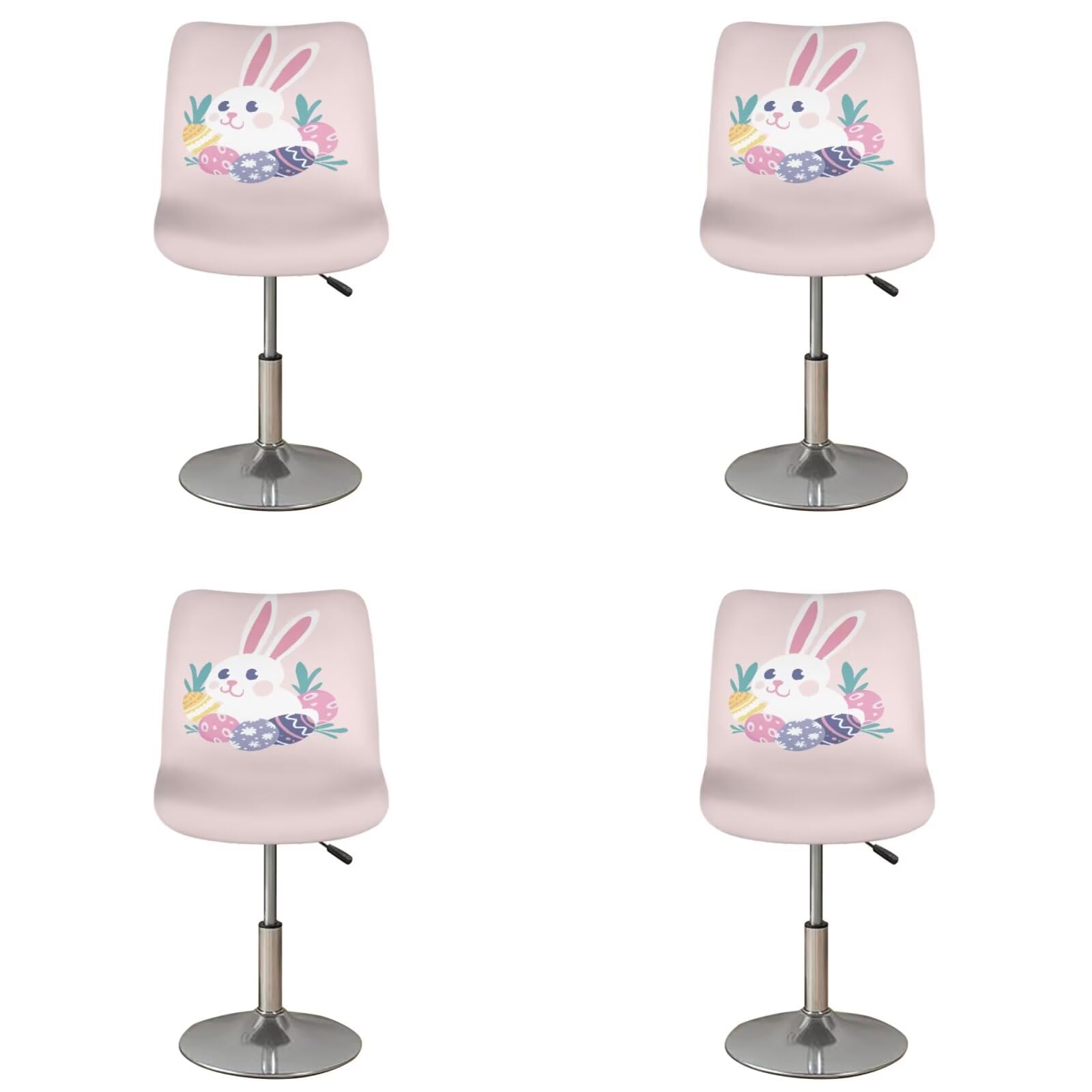 Pink Bunny Removable Easter Bar Chair Cover Set of 4 with Elastic Bottom for Bar Decorations Eggs Non-Slip Barstool Slipcovers with Backs for Hotel Restaurant Cafeteria Home