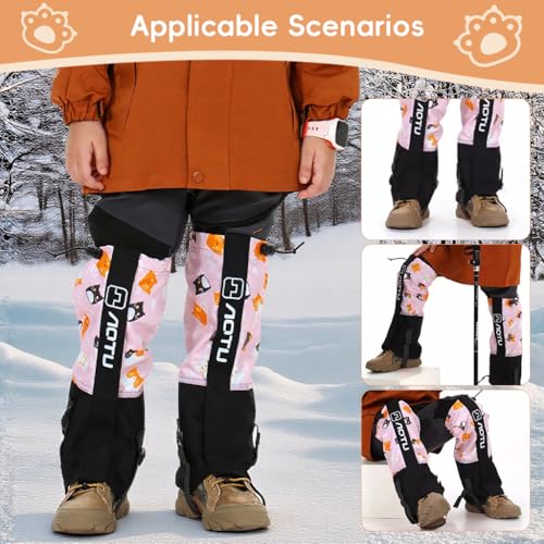 Image of PROBEROS 2 Pcs Gaiters for Hiking or Raining, for Kids Aged 9-13 Years Old, 13.7'' Waterproof Gaiters with Drawstring Fixed Hook & Loop Closure Lightweight, for Outdoor Active, Rainy, Snowy, Pink