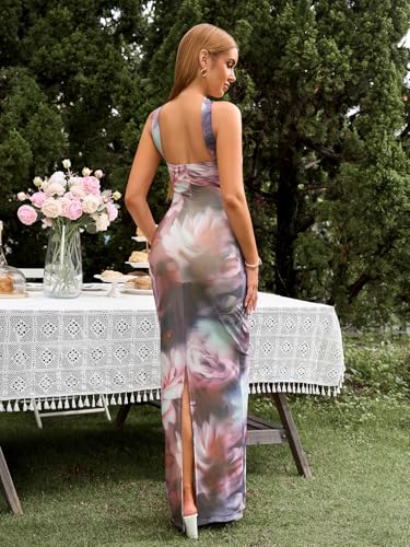 Image of HTZMO Women Elegant Summer Bodycon Maxi Dress Halter Neck Formal Wedding Guest Cocktail Party Long Dresses