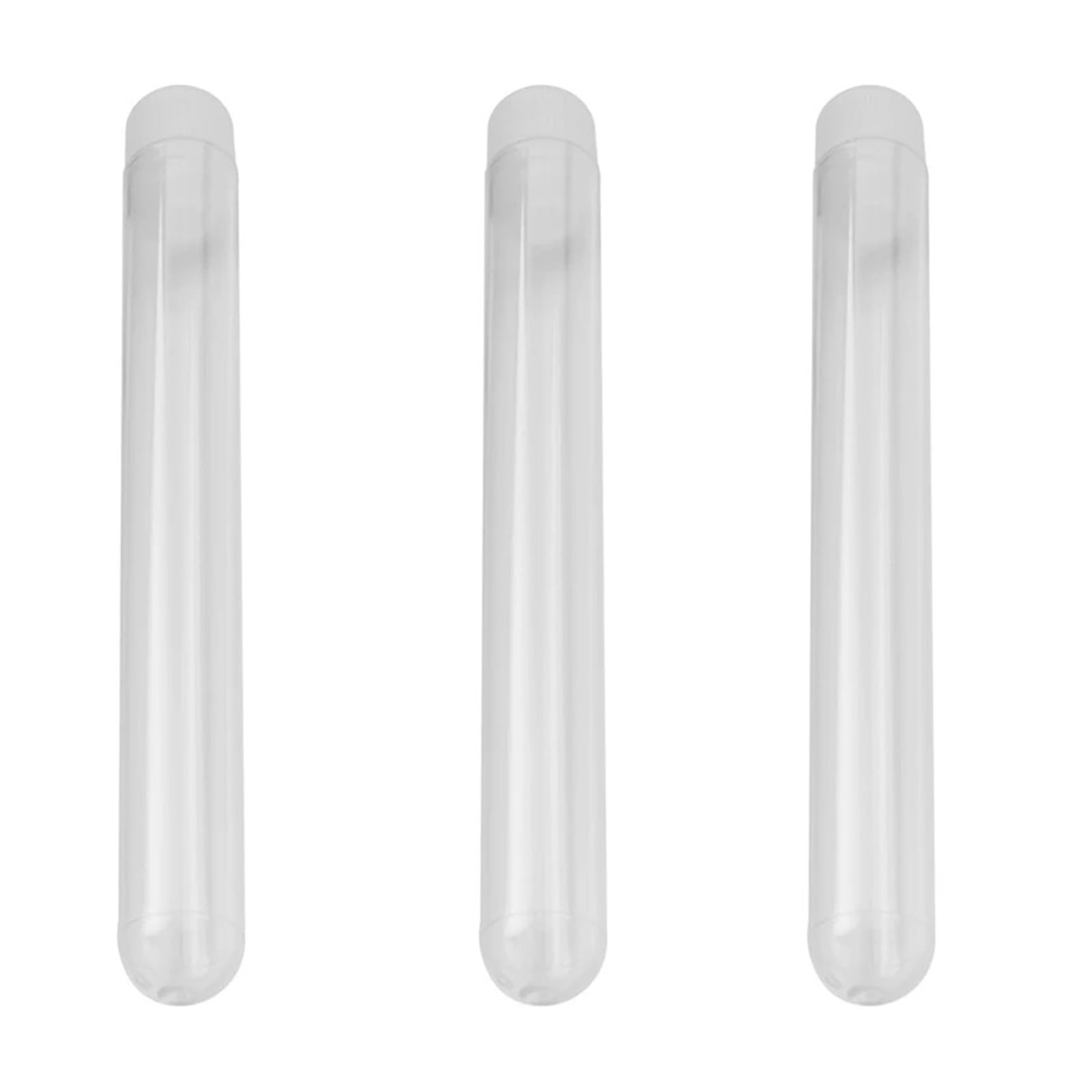 EDVTK35 300Pcs 12X100mm Transparent Laboratory Clear Plastic Test Tubes Vials With Push Caps School Lab Supplies