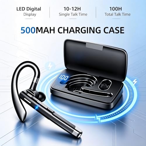Image of Hsility Bluetooth Headphones with Microphone, 500 Hours Standby Time with LED Charging Case, 270 Degree Rotating Microphone with Hands-Free Touch Control and Bluetooth 5.1 Version