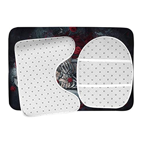 LAOLUCKY Totenkopf-Skelett Hug Lovers Eterna Love WC Set 3-teilig Badezimmer Set Matte Rutschfest U-förmiger… – Bild 7