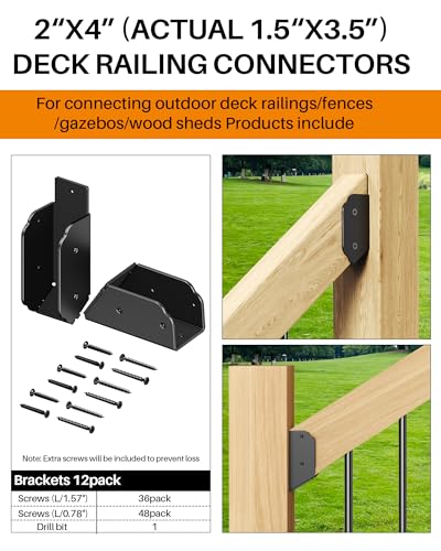Image of 2 inchx4 inch (Actual 1.5 inchx3.5 inch) Deck Railing 35 Stair Connectors, Wood Post Deck Rail Bracket,Wood Post Deck Railing Bracket to Handrail,Fence Railing Brackets, Barn and Beam end (12, Angle 35)