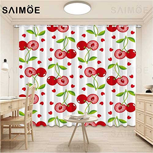 Xape Cheesy Curtains covered with delicious fruits Cherries curtains Living room bedroom green leaf kitchen curtain decoration Super micro shadow (z45385,1pc W100cm X H200cm)