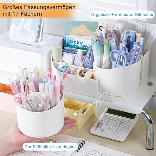 Image of 360 Degree Rotating Desk Makeup Brush Organizers and Pencil Pen Organizers for Desk Desktop Storage Stationery Supplies Cute Pencil Cup Pot for Office School Home (w white)