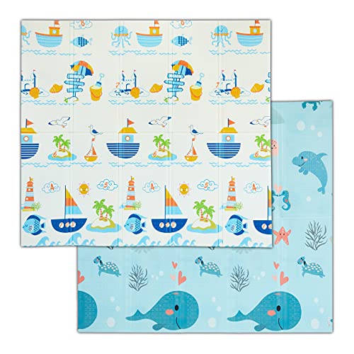 Relaxdays Spielmatte Meeresmotiv, B x T: 195 x 175 cm, Krabbelmatte beidseitig, faltbar, Bodenmatte...