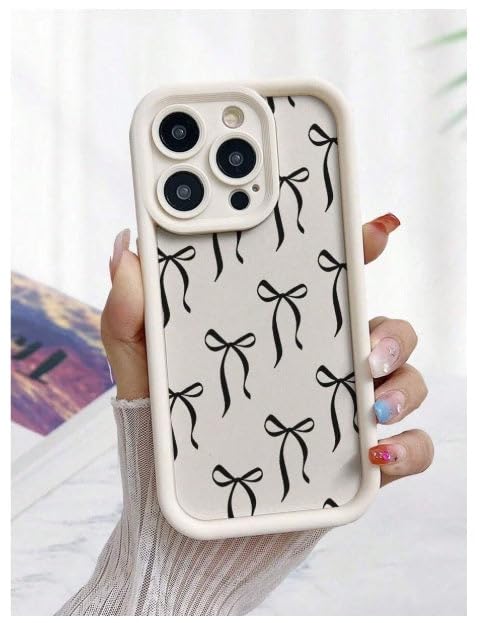 Image of COVERLY Cute Bow Ribbon Bowknot Back Case Cover for iPhone 12 Pro | Hot Cream Beige Bow Coquette Design | Camera Lens Protection | Soft Silicone Aesthetic Cover for Girls & Women (White, Shockproof)