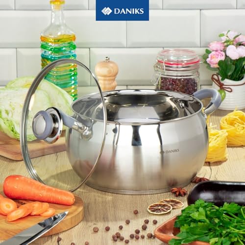 Daniks-Modern-Stainless-Steel-Stock-Pot-with-Glass-Lid–Induction-7-Quart-Dishwasher-Safe-Heatproof-Handles-For-Soup-Pasta-Stew-Silver Daniks Modern Stainless Steel Stock Pot with Glass Lid–Induction 7 Quart Dishwasher Safe Heatproof Handles For Soup Pasta Stew Silver
