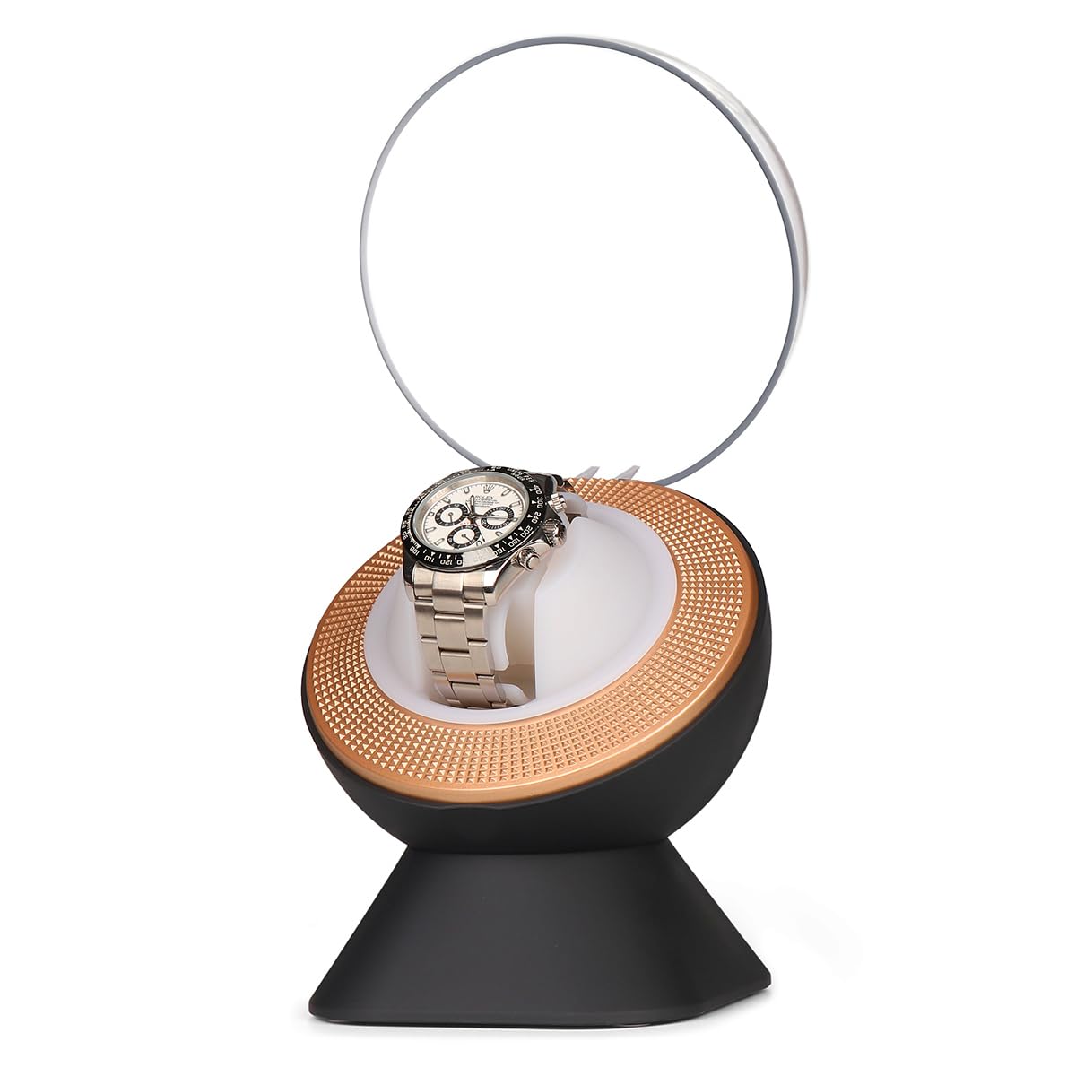 Ultra Quiet Single Watch Winder for Rolex with Ambient LED Lighting - Gift for Men, Automatic Watch Storage Box with One Watch Pillow, Whisper Quiet Motor for Mechanical Watches black