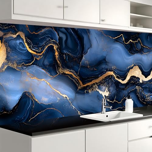 Image of Nuxovilar Navy Gold Marble Vein Wallpaper Peel Stick Vinyl 15.75x39.37