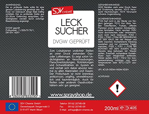 SDV Chemie Lecksuchspray 1x 200ml DVGW geprüft Leckfinder Lecksucher Gas Lecksuch-Spray