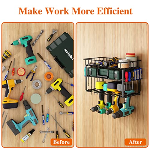 Apsan Power Tool Organizer-Wall Mount Style For Power Tool Drill As Heavy Duty Tool Shelf, Garage Storage Basket, Utility Storage Rack,Black #TOP1