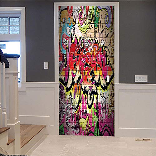 LOVEJJ Tür Tapete Selbstklebend Graffiti Türfolie Türtapete Art Home Dekoration Tapetentür Wasserdichtes Selbstklebend DIY Türbild 77 x 200 cm Cover