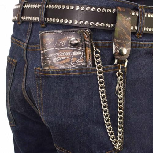 Milwaukee Leather MLW7803 Men's 6” Camouflage Bi-Fold Leather Wallet w/Anti-Theft Stainless Steel Chain - 6 Inch2