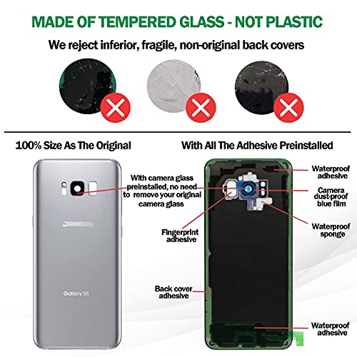 Asdawn CS-S8-SILVER Galaxy S8 Replacement Back Glass Panel Case With Installation Manual + Pre-Installed Camera Lens + All The Adhesive + Repair Tool Kit For Samsung Galaxy S8 Sm-G950 All Carriers  thumb #3
