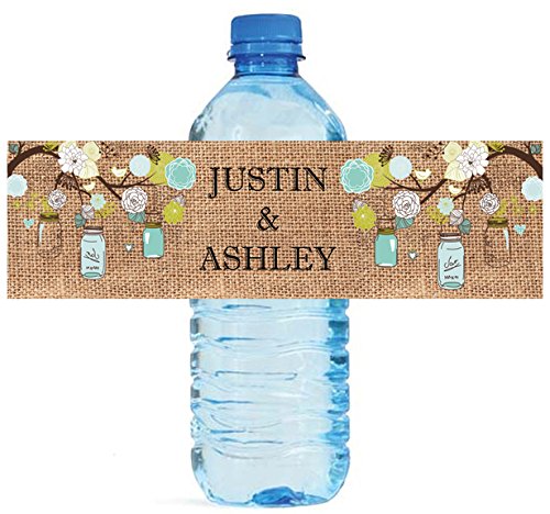 100 Burlap Mason Jar Wood Wedding Water Bottle Labels Great for Engagement Bridal Shower Party 8
