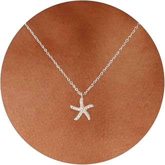 Silver Necklace for Women, 14K White Gold Plated Dainty Infinity Bead Star of David Starfish Sun Hummingbird Butterfly Flower Palm Tree Plane Sunflower Pendant Necklaces Simple Jewelry
