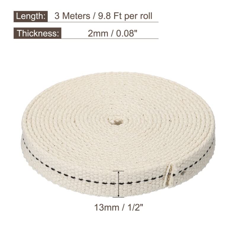 Tool parts Cotton Oil Lamp Wick 1/2 Inch Flat Wide 3 Meter/10Ft Long With Black Stitch