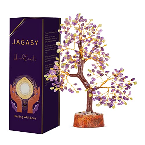 JAGASY Amethyst & Peridot Tree of Life Seven Chakra Pendant Black Tourmaline Necklace Crystal Healing Buddha Spiritual Home Decor Buddha Office Desk Feng Shui Gift Good Luck Money Gem Aura Cleansing