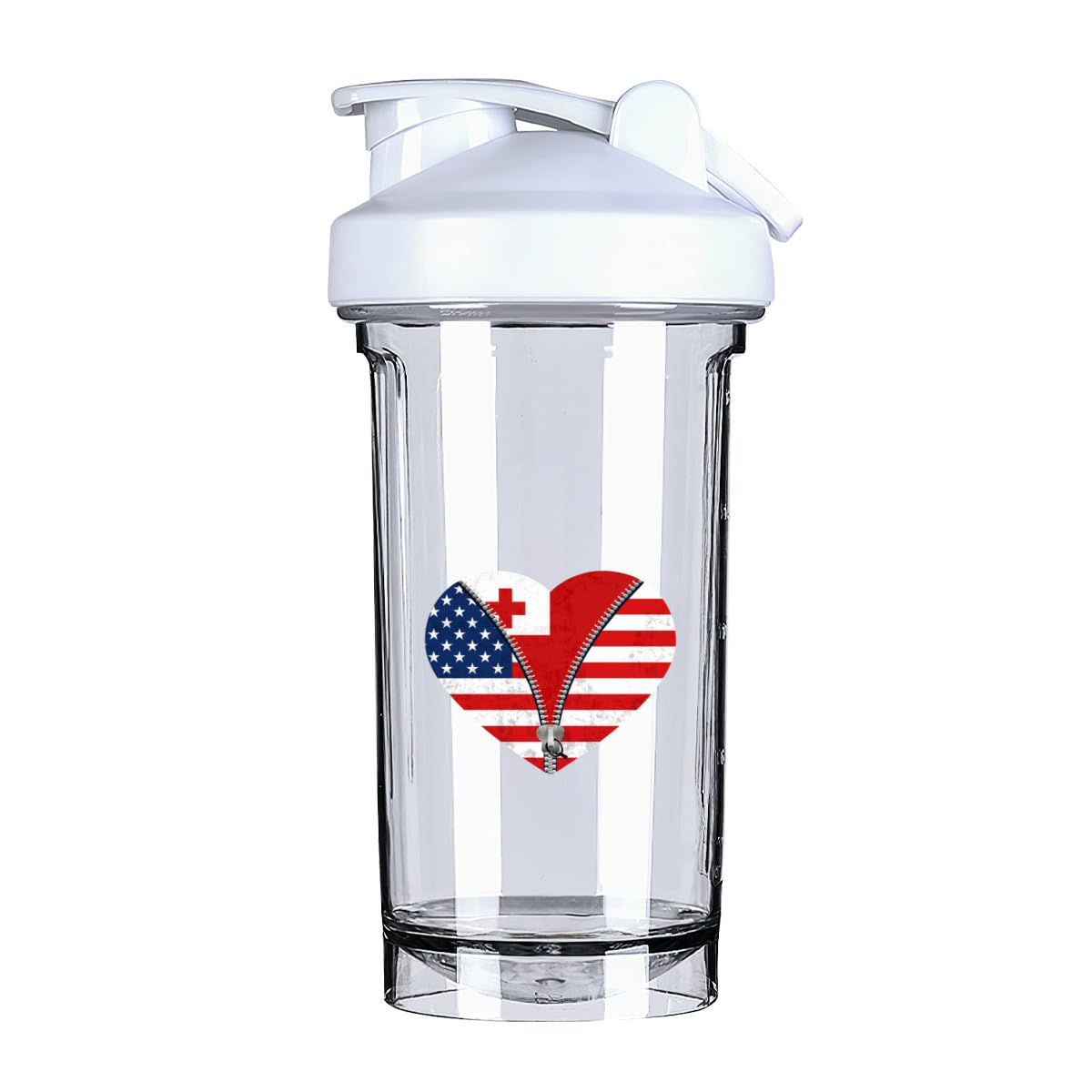 Heart America Flag and Tonga Flag 18 Ounce Shaker Cup,Fashion Theme Pattern Shaker Bottle Leak-proof Workout Shake Bottles 500ML/18 oz Perfect for Pre Workout