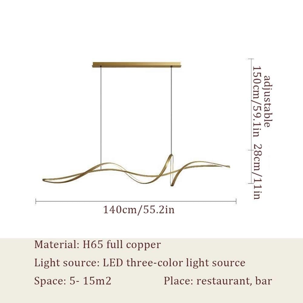 Lampadario , Lampada a sospensione lineare a LED in rame semplice nordico Lampada da tavolo a LED Lampada da pranzo lineare Luci da isola for sala da pranzo Cucina Isola Ufficio (dimensioni : 140cm) (