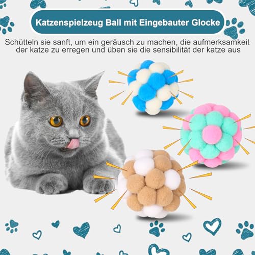 Katzenspielzeug Bälle mit Glöckchen 6 Stück Interaktives Katzenspielzeug Ball Soft Katzenbälle Filzbälle Katze für Innen Spielen Kauen Kratzen – Bild 6