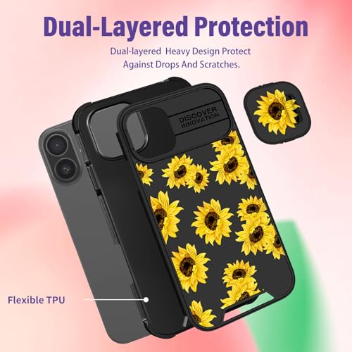 Image of Funermei (2in1 for iPhone 11 Case for Women Sunflower Cute Girls Phone Cover Floral Flowers Girly Pretty Aesthetic Sun Flower Unique Design with Camera Cover Funda for Apple for iPhone 11 Case