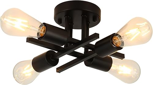 WILON Lámpara de techo semiempotrada, lámpara de techo industrial negra de 4 luces, lámpara de araña Sputnik moderna para cocina, dormitorio, sala