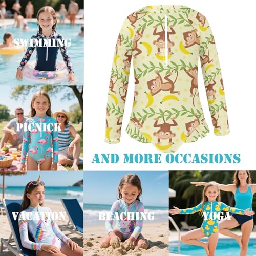 Girls One Piece Swimsuits UPF 50+ Quick Dry Rashguard Bathing Suits Long Sleeve Zip Swimwear Size 3-12Y3