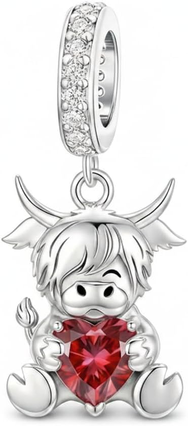 PROESS 925 Sterling Silver Cow Charm 12 Months Birthstones Cow Charms Bead for Bracelets Jewelry Cow Gifts for Women