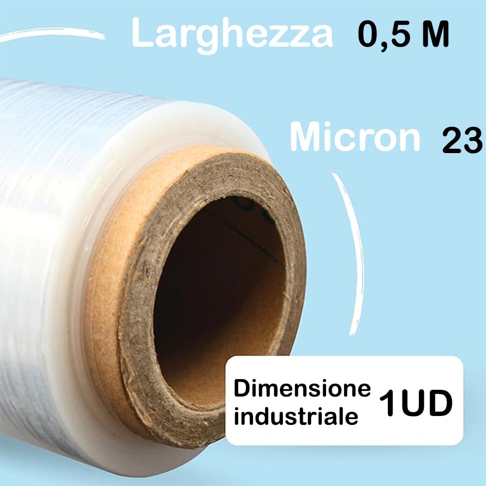 GM 18 Rotoli Film Estensibile Trasparente da Imballaggio, Kg.2,4 Alto 50cm Lungo 180 Metri(certificati) My23 - Pellicola per Spedizioni, Cellophane Extra Resistente per Pedane Pacchi e Trasloco