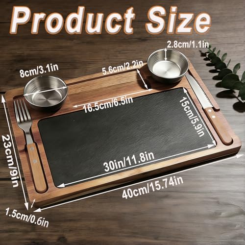 Set 2 Platos de Acacia y Pizarra para Carne con Cuchillo y Tenedor miniatura 5