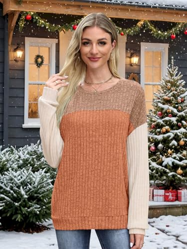 MixShe Womens Sweaters Color Block 2025 Fall Fashion Crewneck Tunic Tops S-XXL