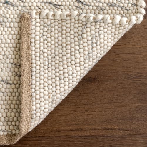 Image of Nuloom Hamptons Ivory Striped Flatweave Area Rug, 10' x 14' | Nuloom Hamptons Striped 10' x 14' Wool Jute Area Rug for Dining Room Living Room, Ivory
