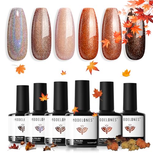 Image of modelones Glitter Nude Gel Nail Polish Set 6Colors Brown Fall
