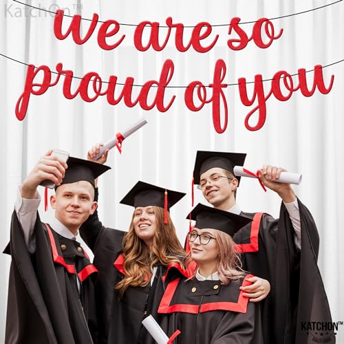 Image of KatchOn, Felt We are So Proud of You Banner - 8 Feet, No DIY | Congratulations Banner 2026, Red Graduation Decorations Class of 2026 | Red We are So Proud of You Sign for Graduation Decorations 2026