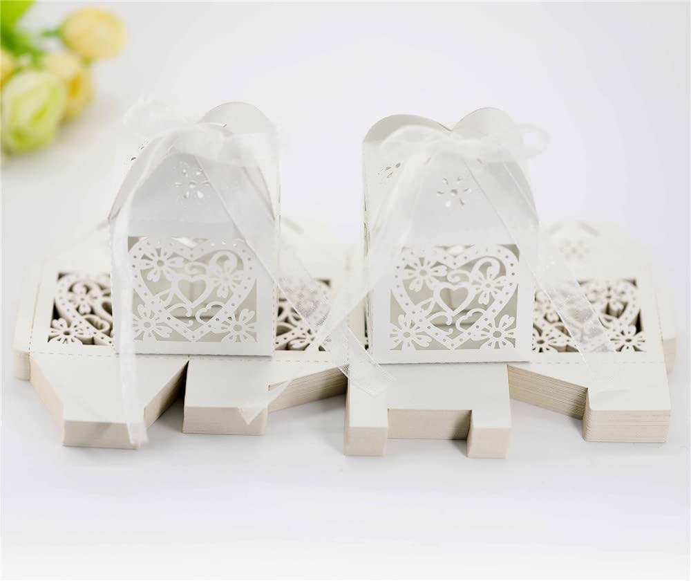 Szczęśliwe pudełko z cukierkami Pudełka na upominki weselne Papierowe pudełko na słodycze Puste pudełko upominkowe z motywem miłości na ślub panny młodej Baby Shower Christmas Party 50 szt. (Kolor: Ro