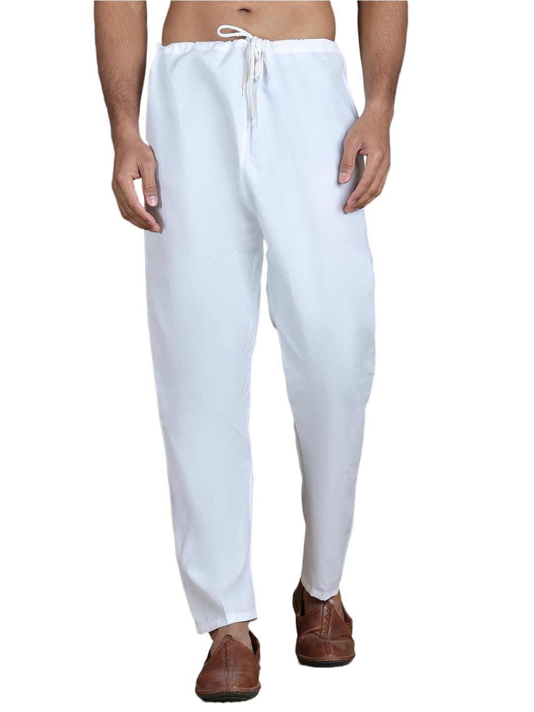 White solid mid-rise pyjamas, has a drawstring closure-image-31