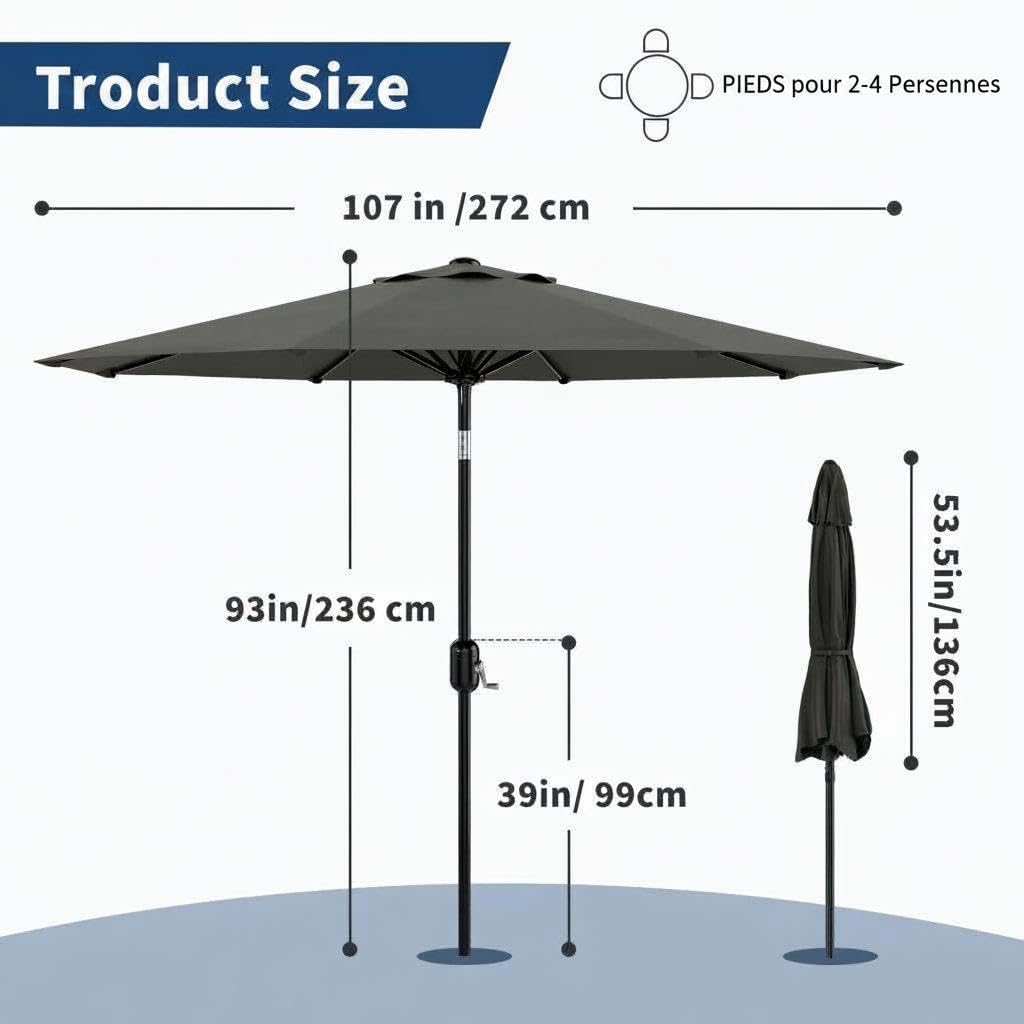 Zstar Parasol 300cm Inclinable - Anti-UV 50+ Cadre Métal 180° Manivelle pour Terrasse/Jardin