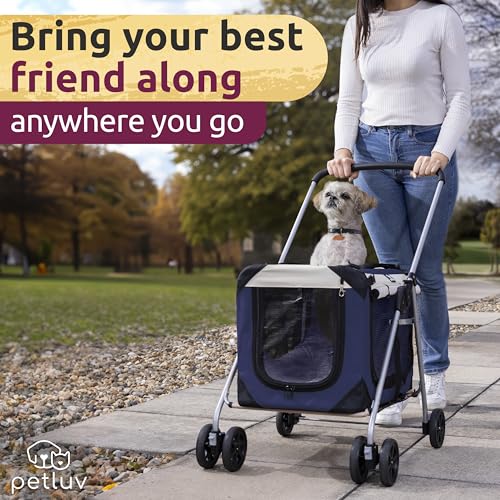 Pet Stroller, Fits 2 Cats, Small to Medium Dogs (Up to 45 Lbs), Detachable, Soft-Sided Pet Carrier, Collapsible, Includes Plush Pillow