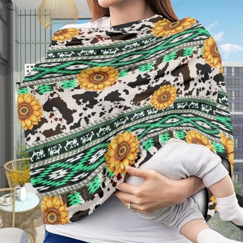 Image of Coldinair Aztec Baby Car Seat Covers for Boys Girls Multi-use Cover Sunflower Baby Carseat Canopy Cow Print Nursing Cover for Breastfeeding