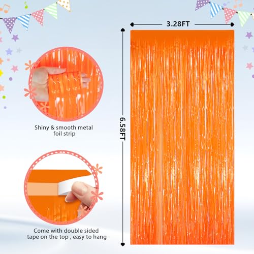 Image of GCB 2Pack Orange Fringe Curtain Party Streamers, Foil Fringe Backdrop Curtains for Birthday Decorations Wedding Graduation Bridal Baby Shower Tinsel Streamers Orange Party Decorations Door Streamer