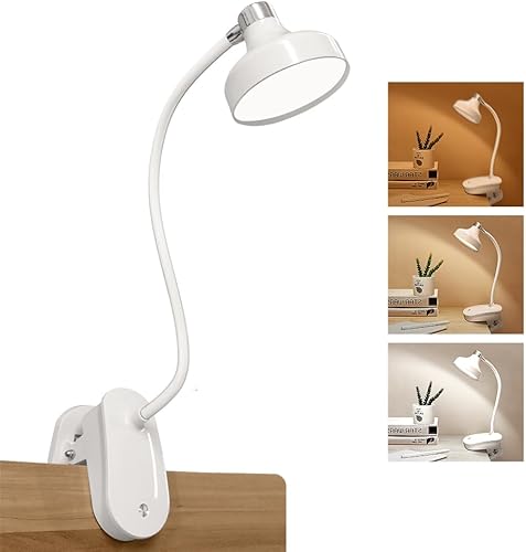 Luz de libro de lectura, lámpara de escritorio LED, blanca, lámpara de escritorio con puerto de carga USB, de pie, clip, batería y USB de doble uso,