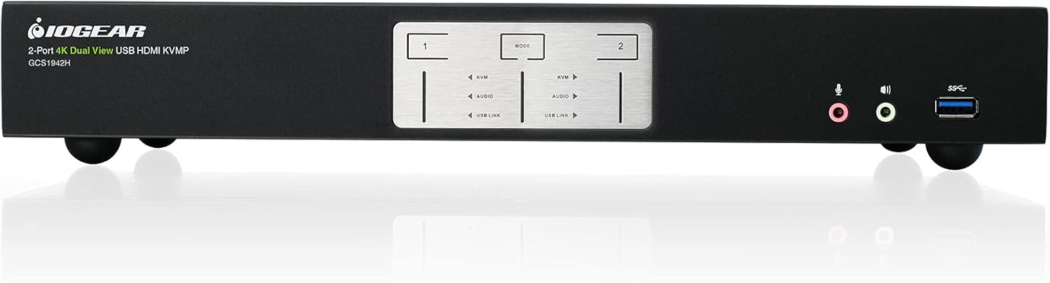 IOGEAR 2-Port 4K Dual View KVMP Switch with HDMI Connection, USB 3.0 Hub and Audio (TAA) GCS1942H