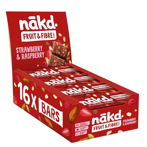 Nakd Strawberry & Raspberry Fruit & Fibre Bar - Vegan - Gluten Free - Healthy Snack, 44g (Pack of 16 bars) Nakd Strawberry & Raspberry Fruit & Fibre Bar - Vegan - Gluten Free - Healthy Snack, 44g (Pack of 16 bars)