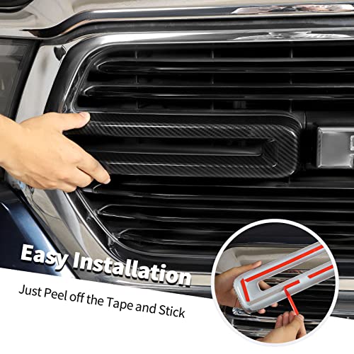 Image of Jimen Compatible with Dodge Ram 2018-2022, 2PCS Front Grille Cover Exterior Trim Accessories (Carbon Fiber)