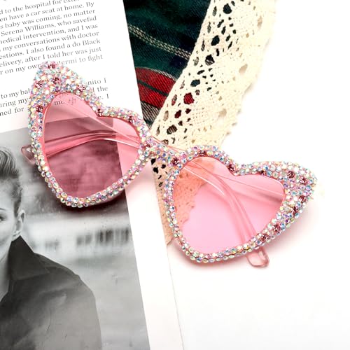 ICARA Trendy Rhinestone Love Heart Sunglasses Retro Cat Eye Diamond Sun Glasses Funny Party Outdoor for Women Men4