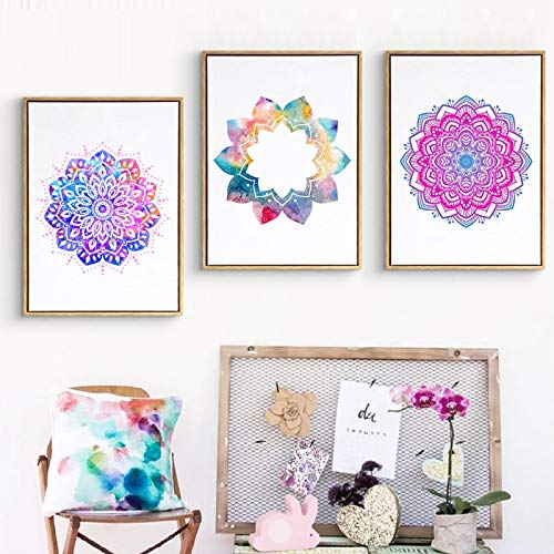 Affiche Yoga art mural mandala doré lot de 3 toiles vintage format 50x70 cm sans cadre